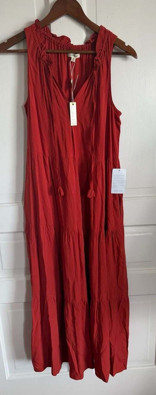 Max Studio V-Neck Sleeveless Tiered Maxi Dress Size S Terracotta NWT